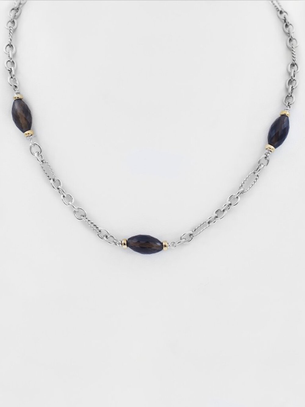David Yurman 925 Silver 18K Smoky Quartz Bijoux Figaro Toggle Necklace